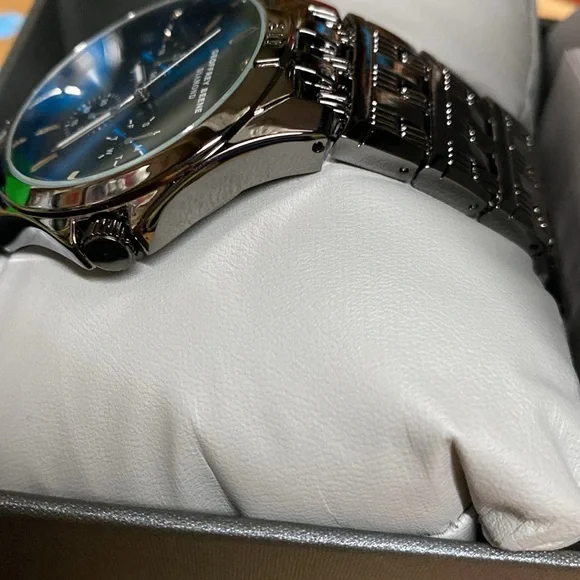 Geoffrey Beene Mens Diamond Blue Black Dress Watch 43mm SS Bracelet NWT - Picture 8 of 8